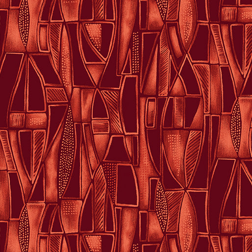 Tonal Geo Red - Luminescent Leaves - Ann Lauer Benartex Fabrics