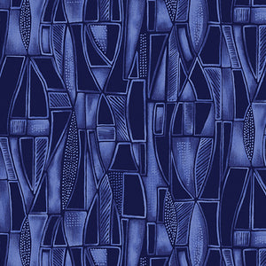 Luminescent Leaves - Tonal Geo Blue - Ann Lauer - Benartex Fabrics