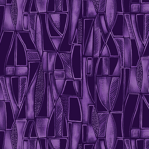 Luminescent Leaves - Tonal Geo Purple - Ann Lauer, Grizzley Gulch Gallery - Benartex Fabrics