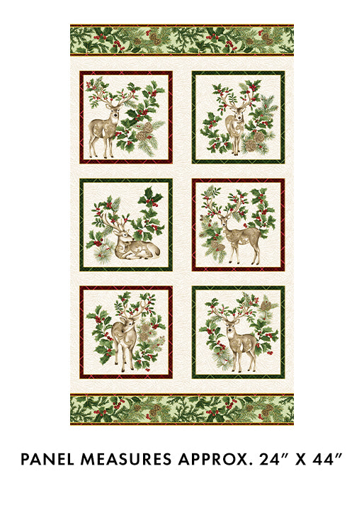 Winter In The Pines Panel  in Cream - Jackie Robinson - Benartex Fabrics