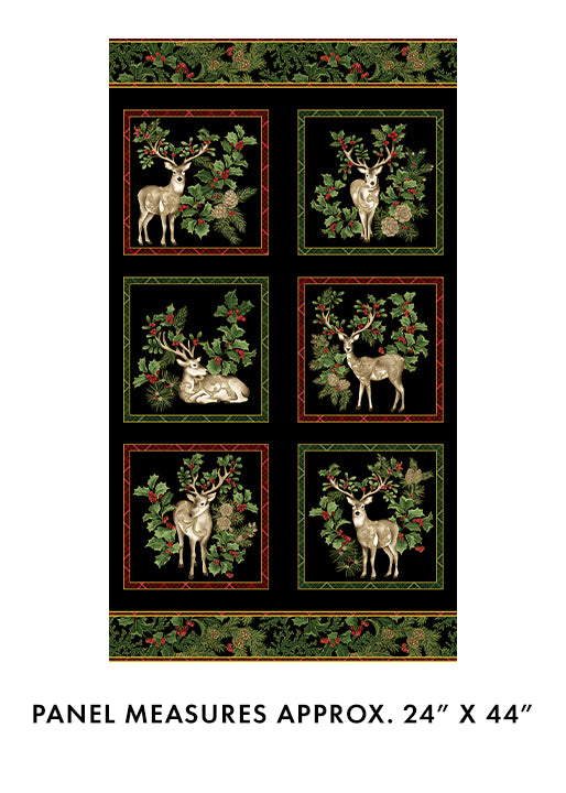 Winter In The Pines Panel in Black - Jackie Robinson - Benartex Fabrics