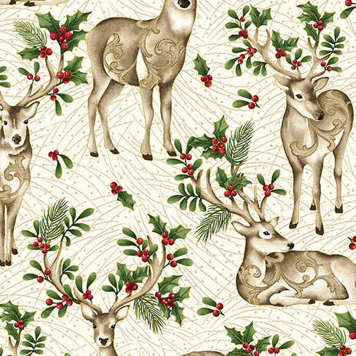 Winter In The Pines - Graceful Deer Cream/Multi - Jackie Robinson - Benartex Fabrics