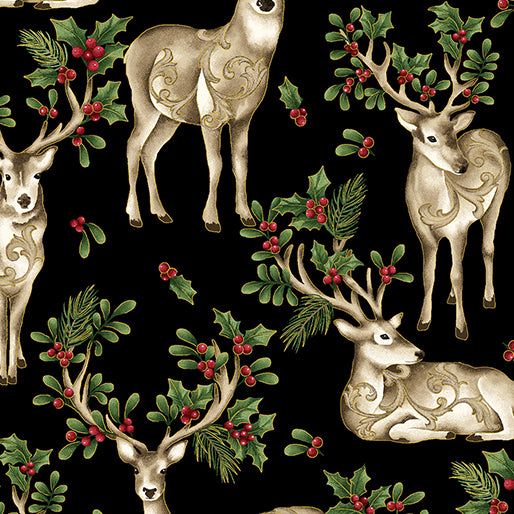 Winter In The Pines - Graceful Deer Black/Multi - Jackie Robinson - Benartex Fabrics