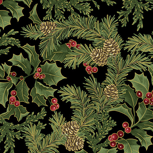 Winter In The Pines - Pine Forest Black/Multi -Jackie Robinson - Benartex Fabrics