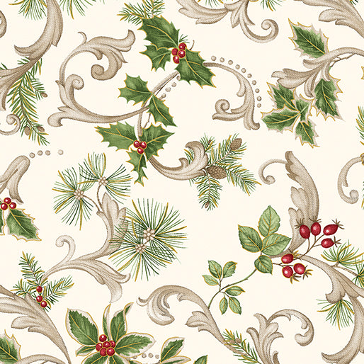 Winter In The Pines - Magic Scroll Pine Cream - Jackie Robinson - Benartex Fabrics
