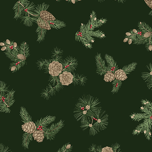 Winter In The Pines - Pine Cones Dark Pine - Jackie Robinson  - Benartex Fabrics