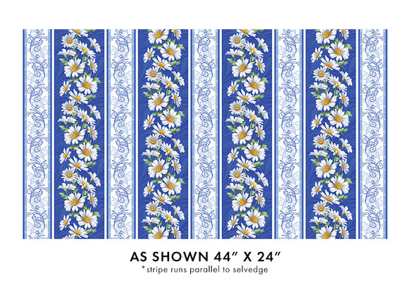 All About Daisies - Stripe in Blue & White - Jackie Robinson - Benartex Fabrics