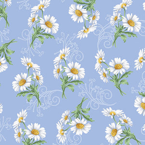 All About Daisies - Daisy Scroll Sky - Jackie Robinson - Benartex Fabrics