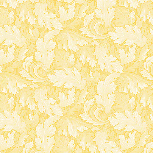 All About Daisies - Twirling Leaves Light Yellow - Jackie Robinson - Benartex Fabrics