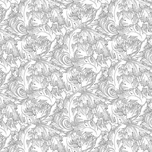 All About Daisies - Twirling Leaves White on White - Jackie Robinson - Benartex Fabrics