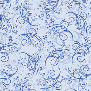 All About Daisies - Dancing Scroll Light Blue - Jackie Robinson - Benartex Fabrics