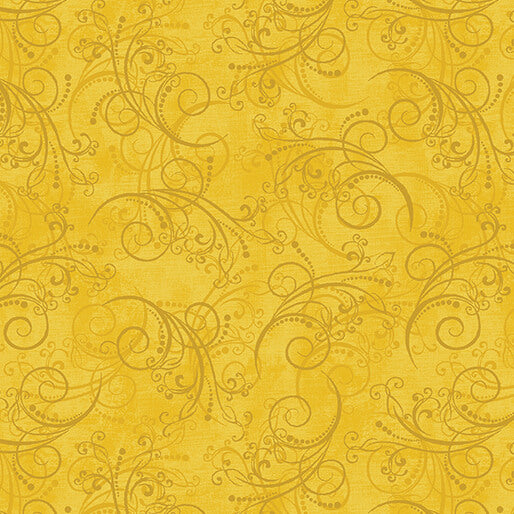 All About Daisies - Dancing Scroll Yellow - Jackie Robinson - Benartex Fabrics