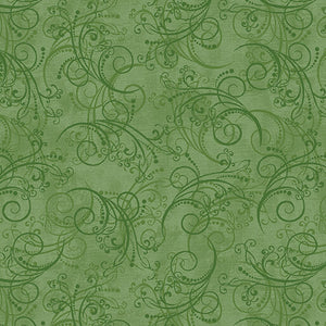 All About Daisies - Dancing Scroll Green - Jackie Robinson - Benartex Fabrics