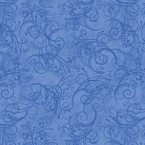 All About Daisies - Dancing Scroll Medium Blue - Jackie Robinson - Benartex Fabrics