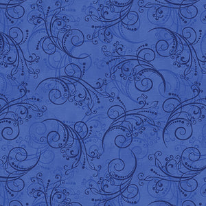 All About Daisies - DancingScroll Royal Blue - Jackie Robinson - Benartex Fabrics