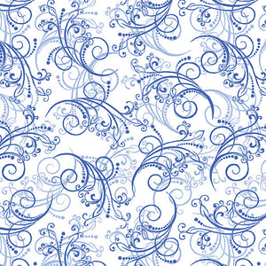 All About Daisies - Dancing Scroll White/Blue - Jackie Robinson - Benartex Fabrics