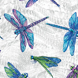 On Dragonfly Wings - Large Dragonfly Grey - Ann Lauer - Grizzly Gulch Gallery - Benartex Fabrics