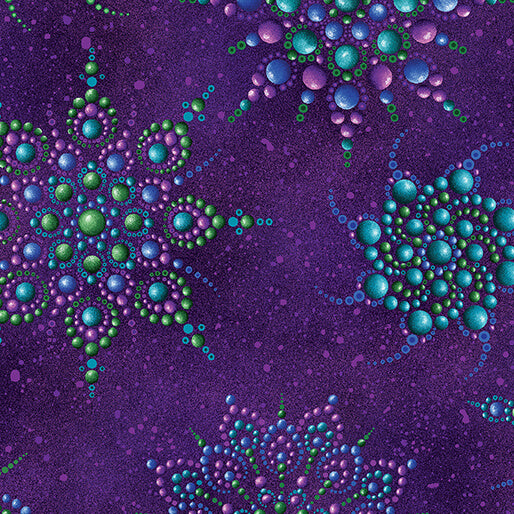 On Dragonfly Wings - Beaded Medallion Purple - Ann Lauer - Grizzly Gulch Gallery - Benartex Fabrics