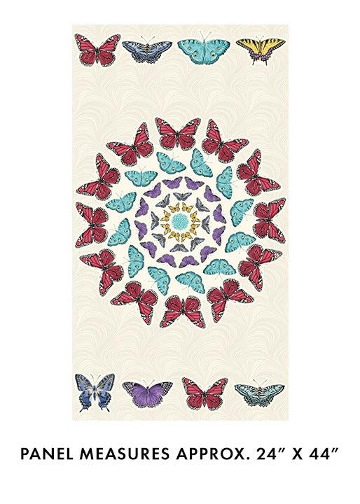 Circle of Butterflies Panel - Cream Multi - Jackie Robinson - Animas Quilt Designs - Benartex Fabrics