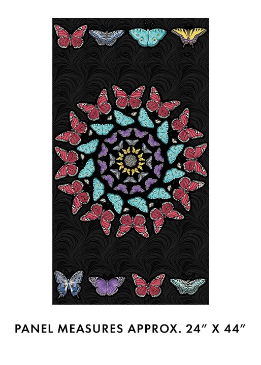 Circle of Butterflies Panel Black/Multi - Jackie Robinson - Animas Quilt Design - Benartex Fabrics