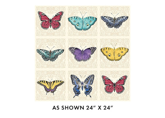 Circle of Butterflies - Butterfly Nouveau Cream/Multi - Jackie Robinson, Animas Quilt Design, Benartex Fabrics