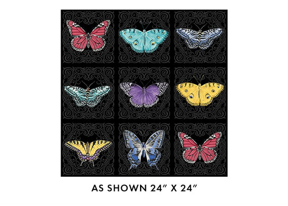 Circle of Butterflies - Butterfly Nouveau Black/ Multi - Jackie Robinson, Animas Quilt Design - Benartex Fabrics