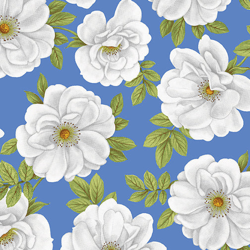 Blue & White Elegance - Medium Blue Floral - Jackie Robinson - Benartex Fabric