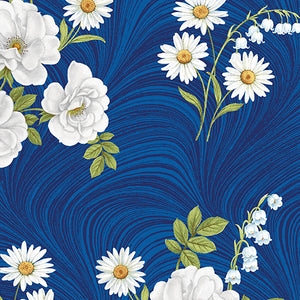 Blue & White Elegance - Royal Blue Wave Floral - Jackie Robinson - Benartex Fabrics