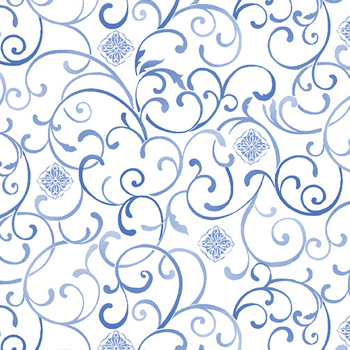 Blue & White Elegance - Elegant Scroll - Jackie Robinson , Benartex Fabrics