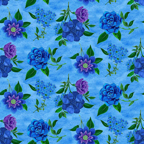 Luna Garden Light Blue Spaced Floral - Blank Quilting
