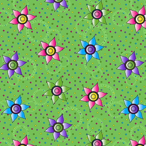 Flower Power - Small Flowers and Dots - Green - Fran Morgan - Blank Quilting