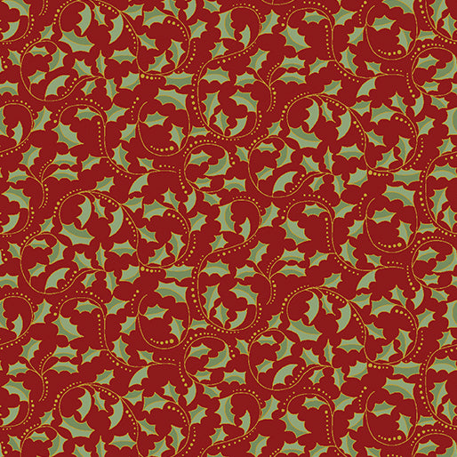 Golden Leaf Scroll Crimson - Jackie Robinson - Benartex Fabric