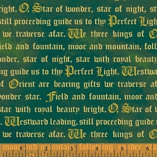 Three Kings Words in Gold on Emerald by Windham Fabrics