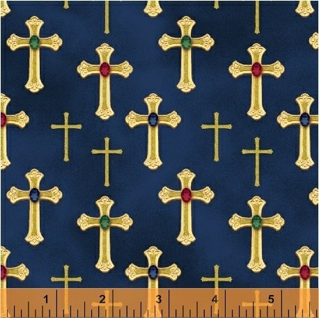 Three Kings Gold Crosses on Sapphire from Windham Fabrics
