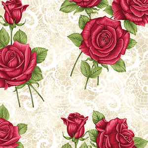 Benartex - A Festival of Roses - Cream Festive Lace Rose