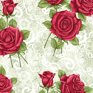 Benartex - A Festival of Roses - Green Festive Lace Roses