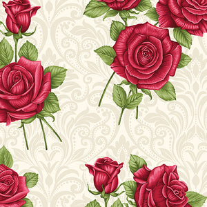 Benartex - A Festival of Roses - Cream Festive Damask Roses