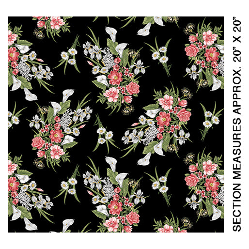Magnificent Blooms -Medium Bouquet on Black - from Benartex